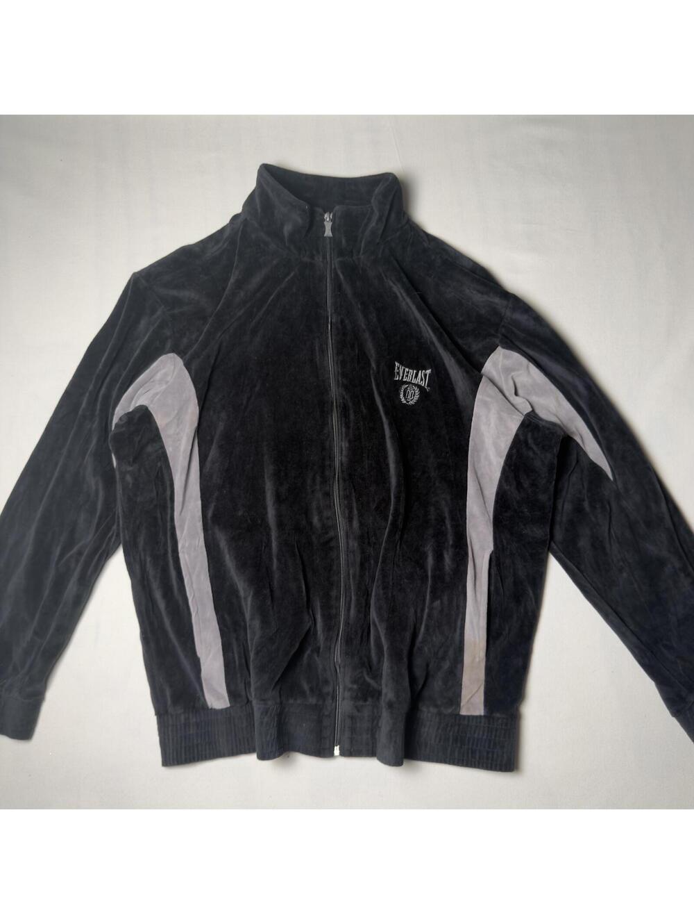 Everlast Black Velour Track Jacket Gray Stripe Size XL Y2K